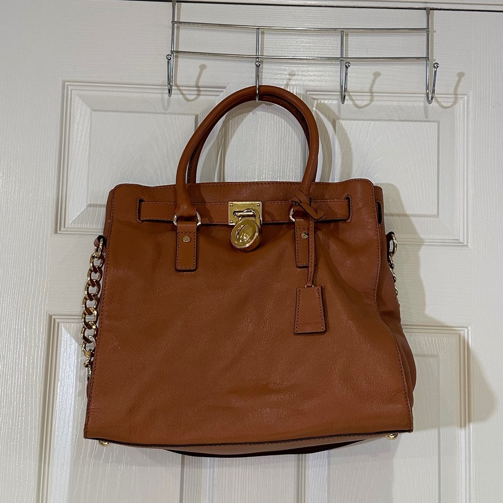 Michael Kors Hamilton Large Satchel Luggage Brown Leather Gold Hardware Bag